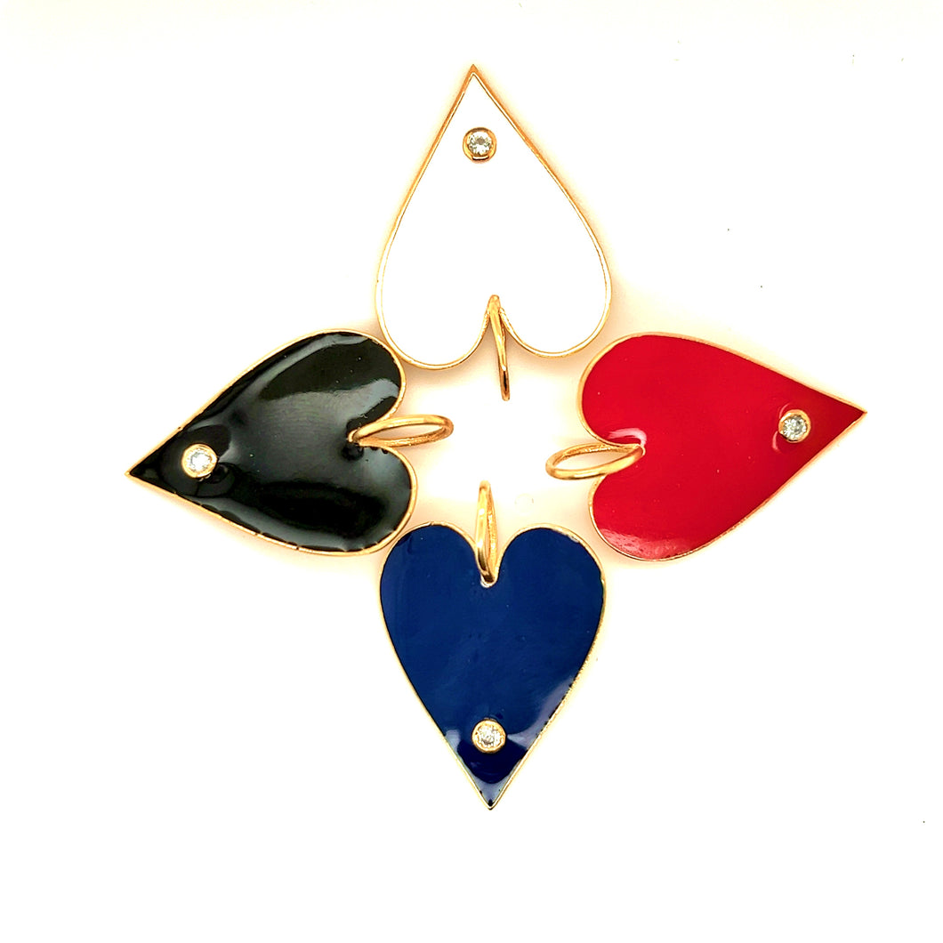 Enamel Hearts with White Topaz and gold bail