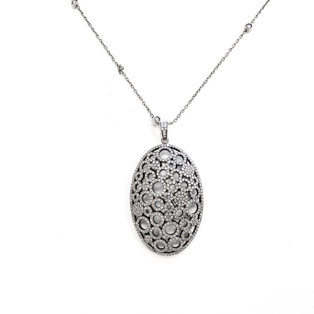 Diamond and Silver Oval Necklace with Multi Circle Cut outs