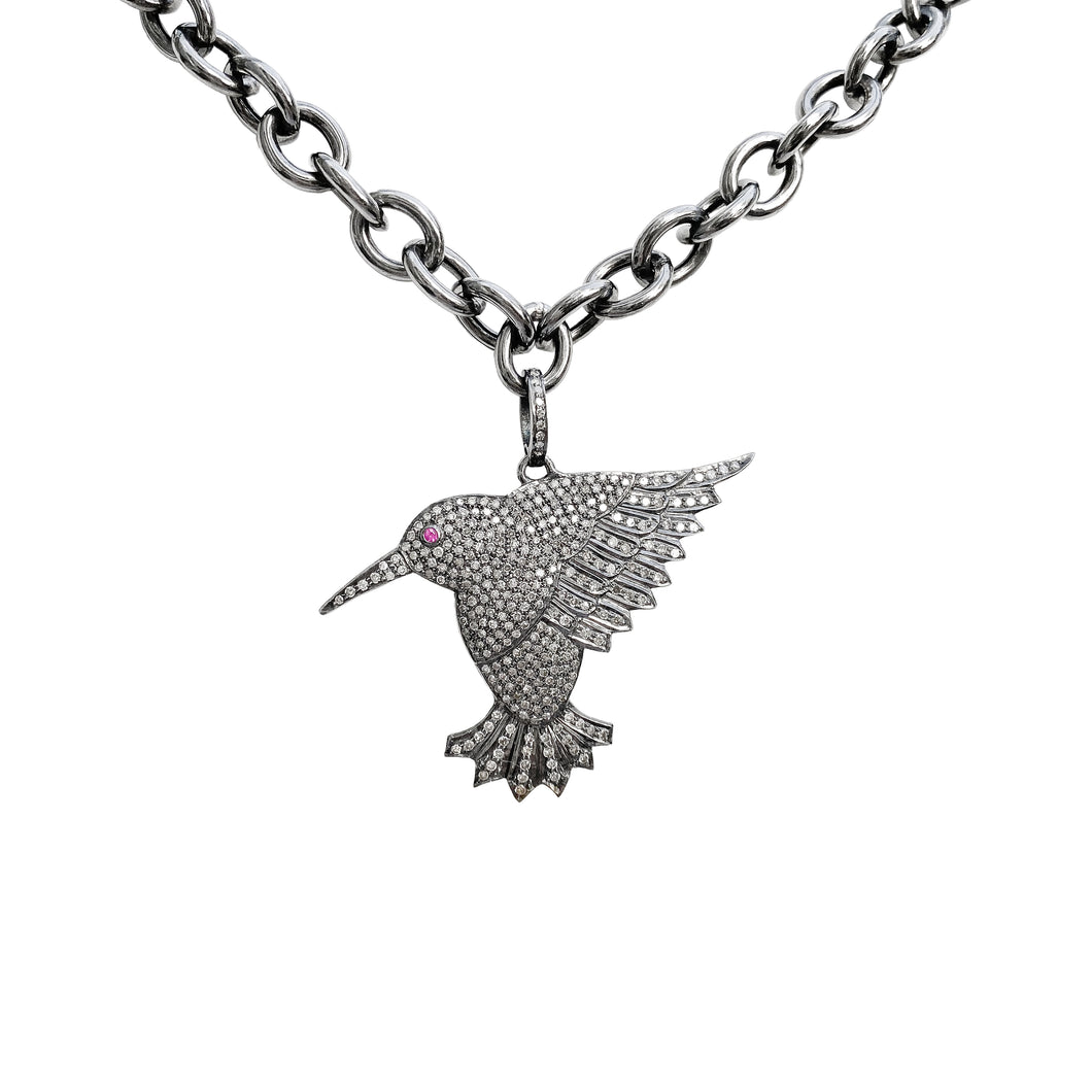 Silver Hummingbird Diamond Necklace