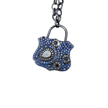 Load image into Gallery viewer, Blue Sapphire, Diamond, Moonstone, Silver Lock Necklace
