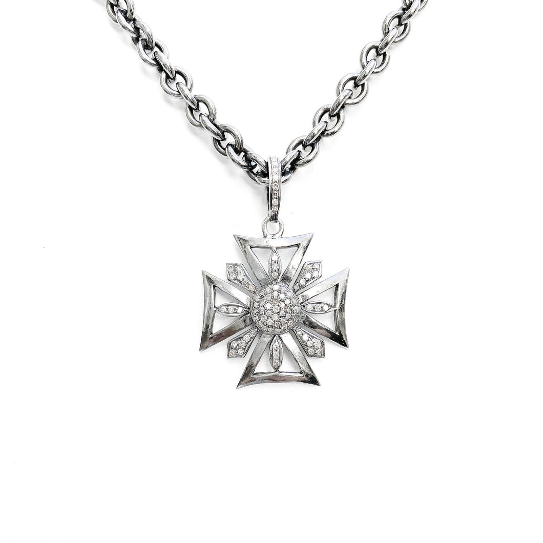 Diamond and Silver Cross Necklace