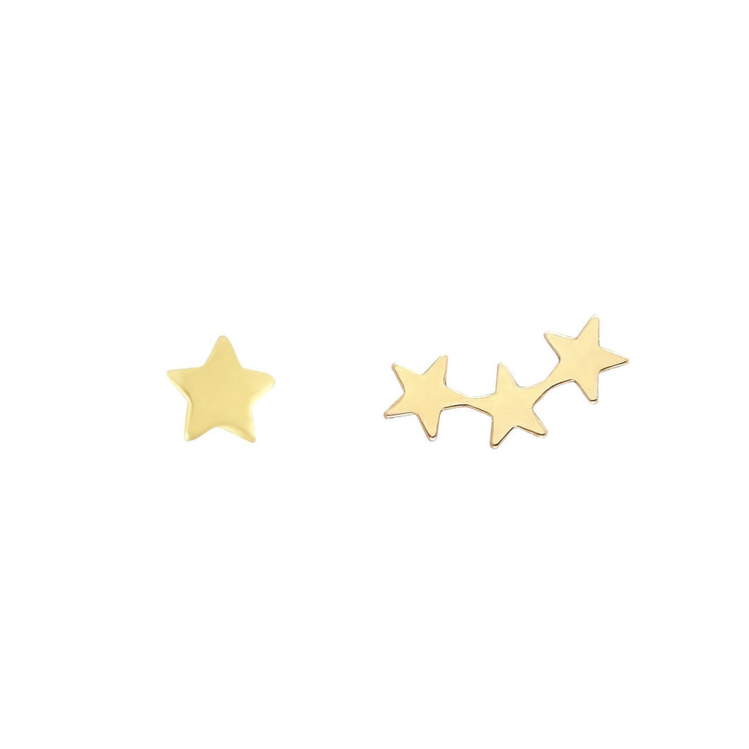 14k Gold Star & Star Climber Earrings