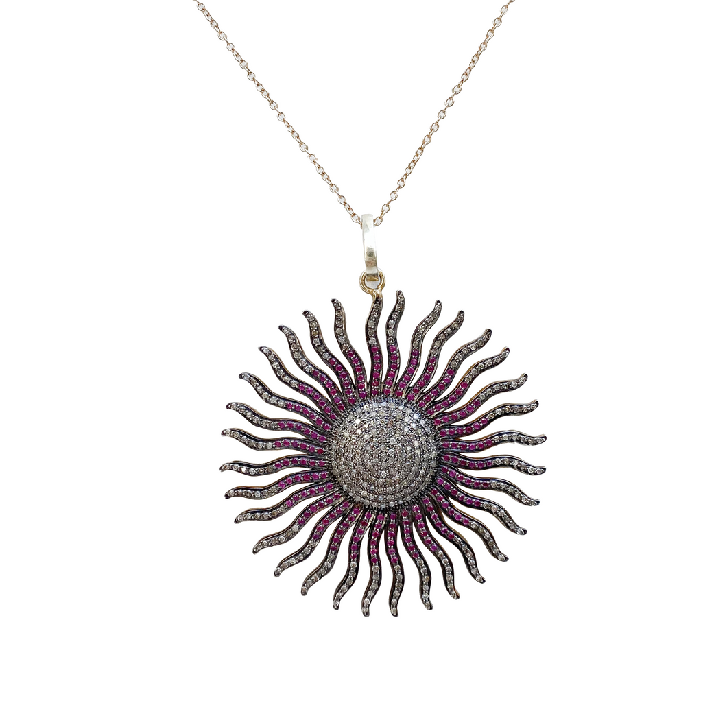 Pink Sapphire and Diamond Sunburst