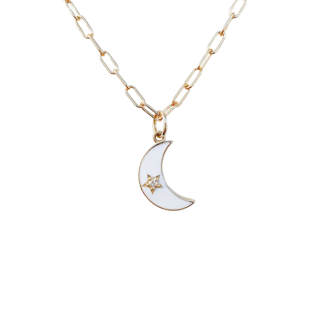 14kg and white enamel moon with diamond