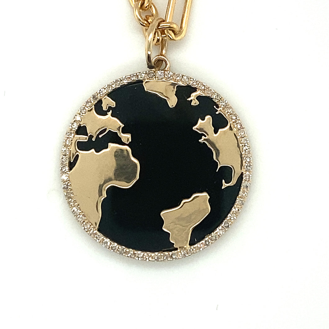 14k gold, Black Onyx and Diamond World Pendant