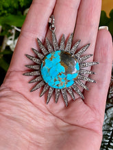 Load image into Gallery viewer, Diamond, Silver and Turquoise Sunburst Pendant

