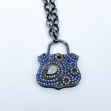 Load image into Gallery viewer, Blue Sapphire, Diamond, Moonstone, Silver Lock Necklace
