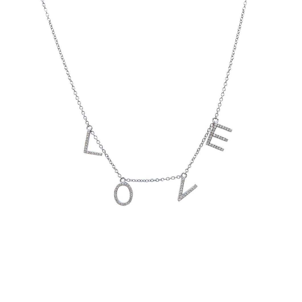 Dangling LOVE Necklace In Sterling Silver