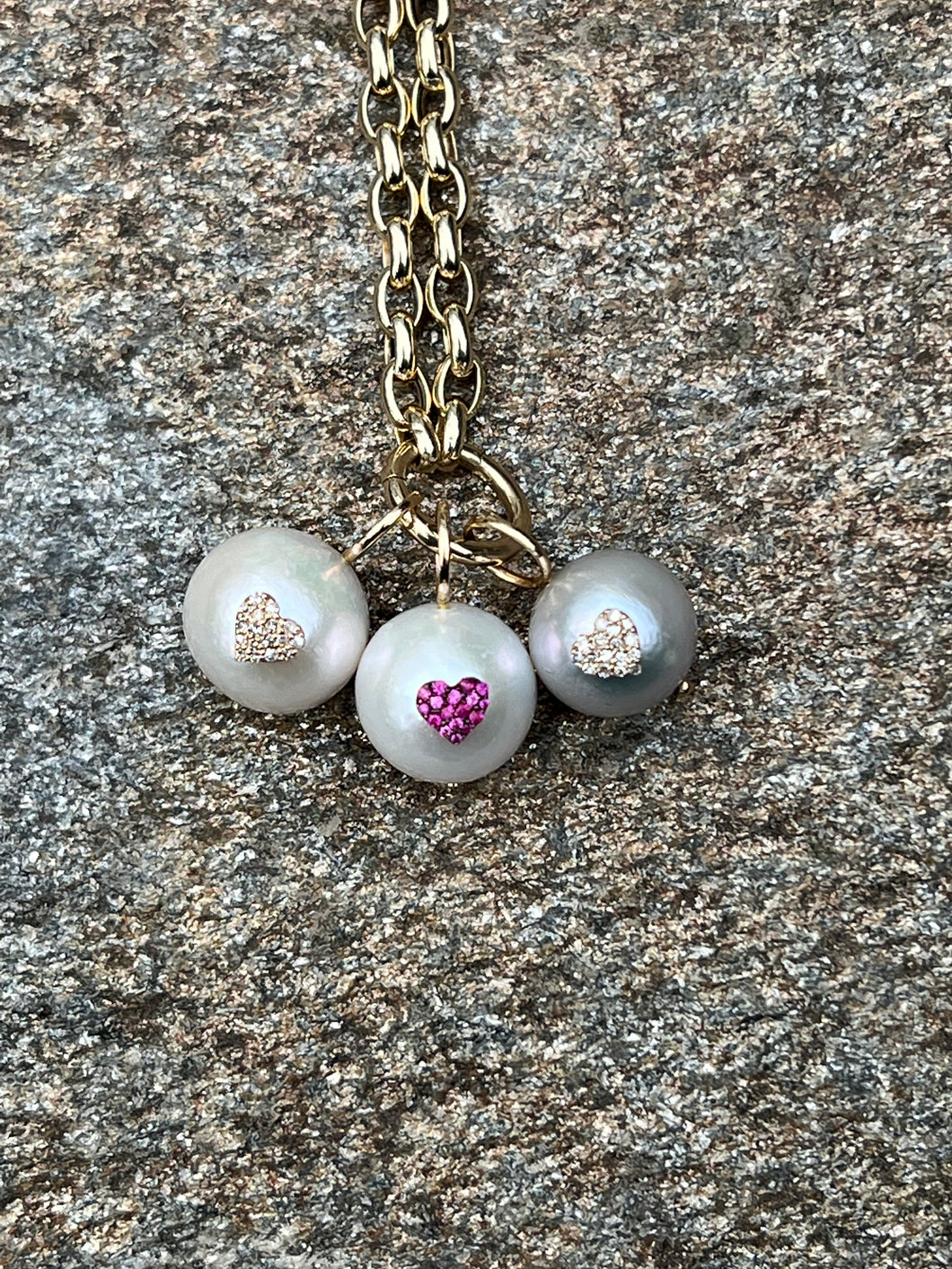 White or Tahitian Pearls with Diamond or Ruby Hearts