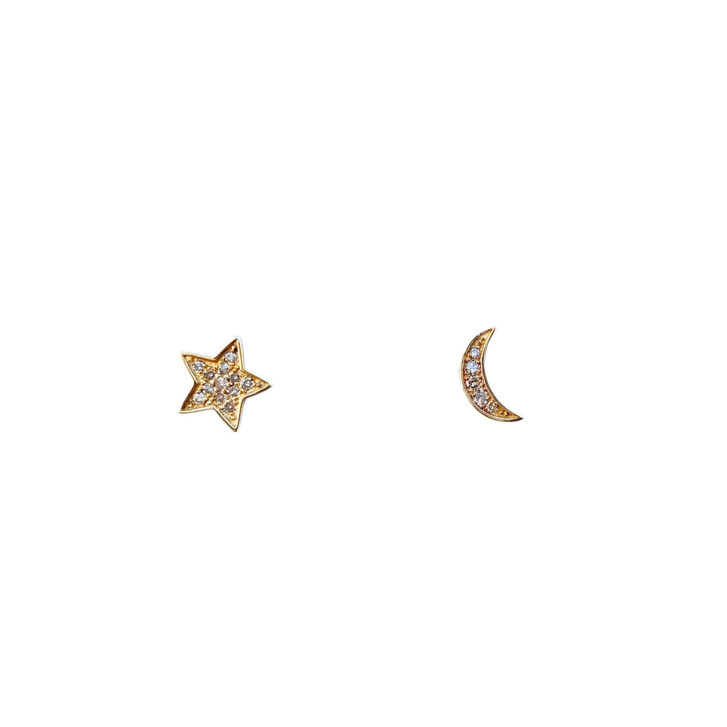 14kg Moon & Star Stud Earrings